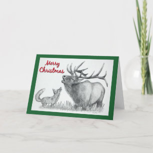 Elk and Fox for Merry Christmas Thank You Card