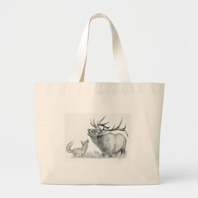 Elk and FOX Large Tote Bag (Front)