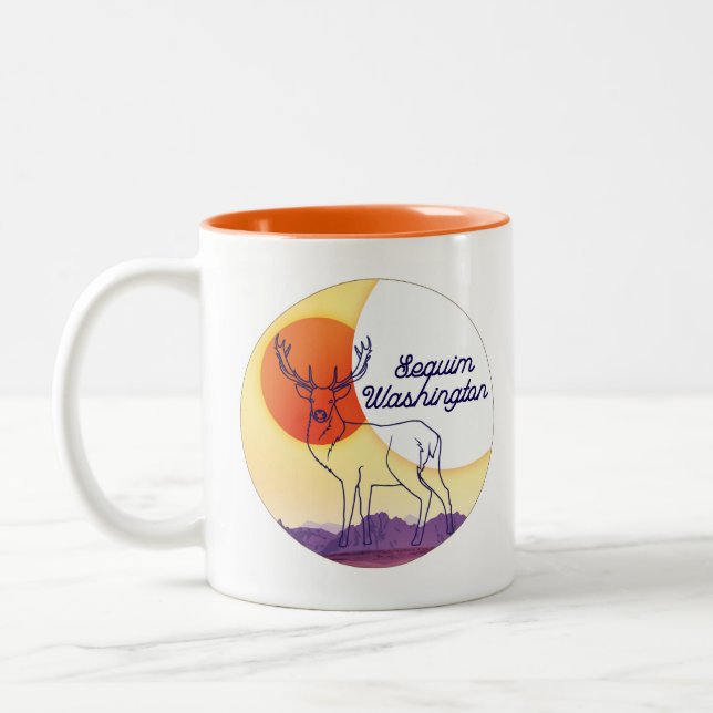 Elk and Mountain Landscape - Sequim, WA Mug (Left)