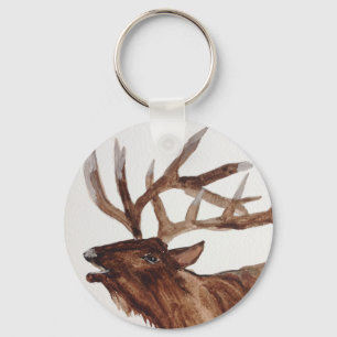 Elk animal painting print keychain