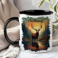Elk at Sunrise Forest Reflection