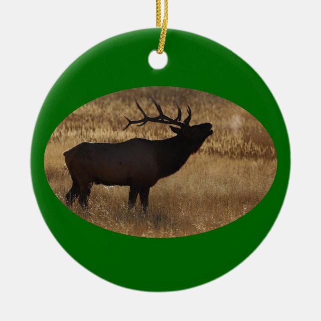 elk bugle and steam ceramic ornament (Front)