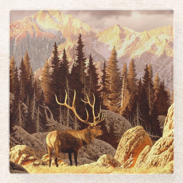 Elk Bull Glass Coaster (Front)
