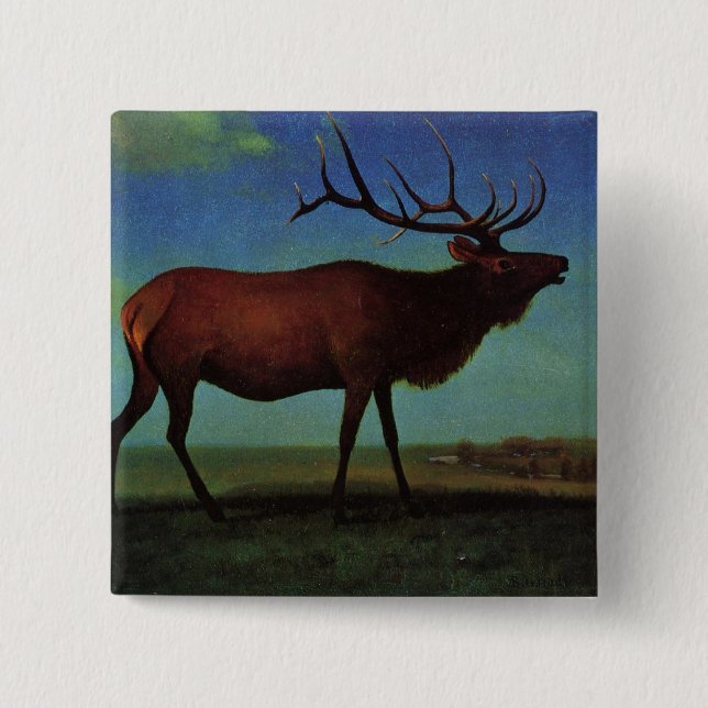 Elk By Albert Bierstadt 2 Inch Square Button (Front)