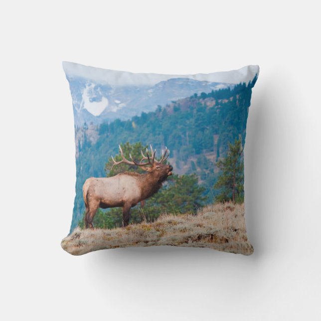 Elk (Cervus Elephus) Bull Bugling Throw Pillow (Front)