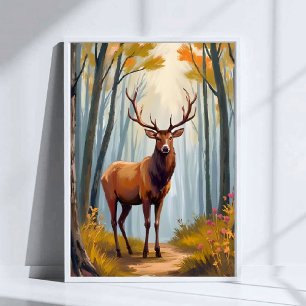 Elk Forest Watercolor Landscape Art Poster