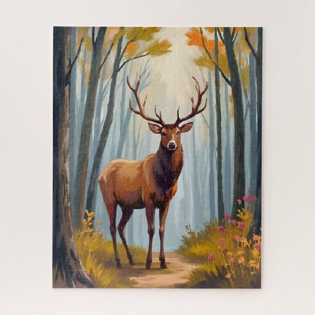 Elk Forest Watercolor Landscape Jigsaw Puzzle (Vertical)