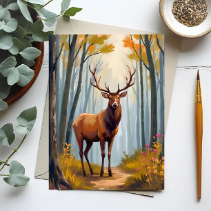 Elk Forest Watercolor Landscape Postcard