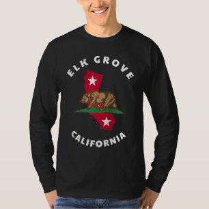 Elk Grove California CA Flag and Bear Badge Souven T-Shirt