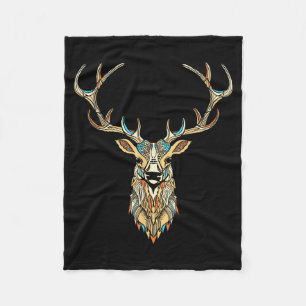 Elk Head _ Face Artistic Illustration Graphic  Fleece Blanket