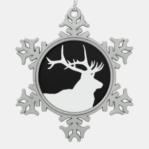 Elk Head Snowflake Pewter Christmas Ornament