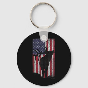 Elk Hunting Bugling Bull Us Flag - American Retro Keychain