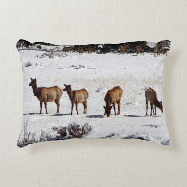 Elk in snow accent pillow (Front)