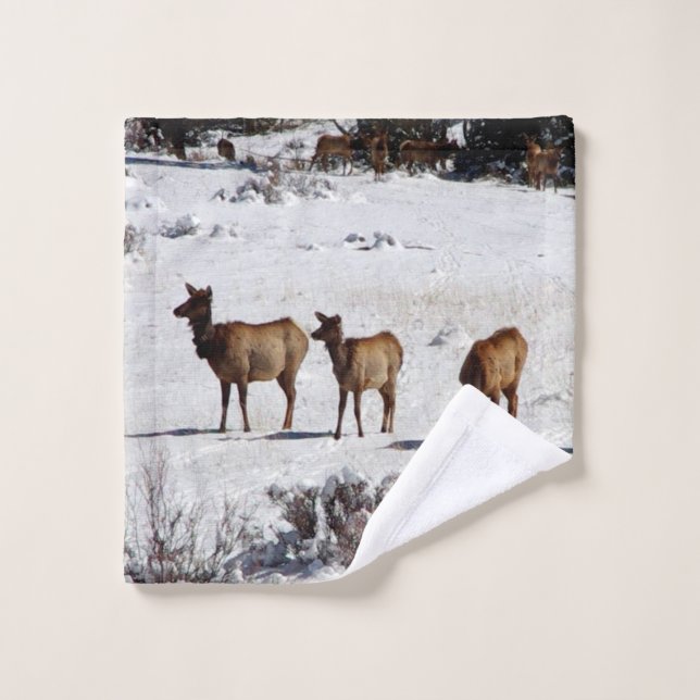 Elk in Snow towel set (Wash Cloth)