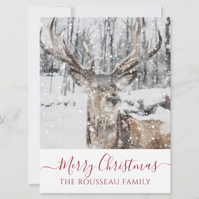 Elk In Winter Snow Holiday Christmas Invitation (Front)
