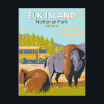 Elk Island National Park Canada Bison Vintage Postcard<br><div class="desc">Elk Island National Park vector design. The park plays an important part in the conservation of the Plains bison.</div>