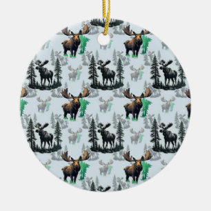 Elk Moose Antlers Deer Pattern Design Ceramic Ornament