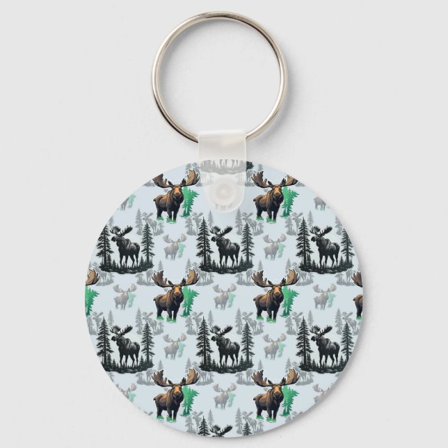 Elk Moose Antlers Deer Pattern Design  Keychain (Front)