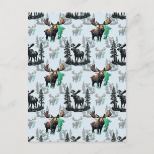Elk Moose Antlers Deer Pattern Design Postcard