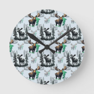 Elk Moose Antlers Deer Pattern Design  Round Clock
