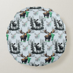 Elk Moose Antlers Deer Pattern Design Round Pillow