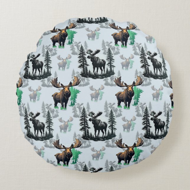 Elk Moose Antlers Deer Pattern Design  Round Pillow (Front)