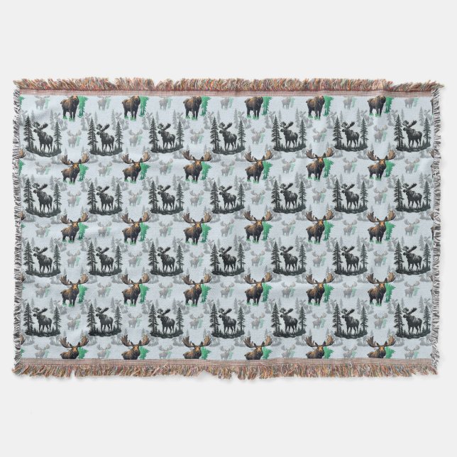 Elk Moose Antlers Deer Pattern Design  Throw Blanket (Front)