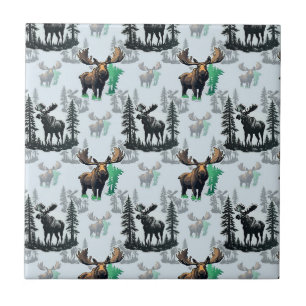 Elk Moose Antlers Deer Pattern Design  Tile