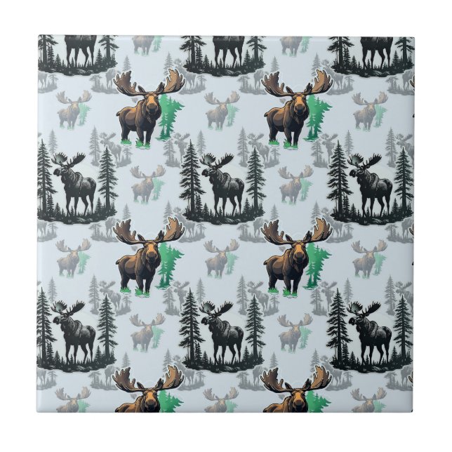 Elk Moose Antlers Deer Pattern Design  Tile (Front)