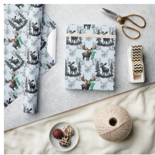 Elk Moose Antlers Deer Pattern Design  Wrapping Paper