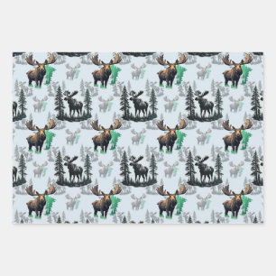 Elk Moose Antlers Deer Pattern Design  Wrapping Paper Sheet