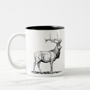Elk Moose Deer Head Animal Hunting Antlers Two-Tone Coffee Mug
