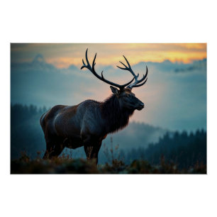 Elk on a Ridge at Dawn Poster