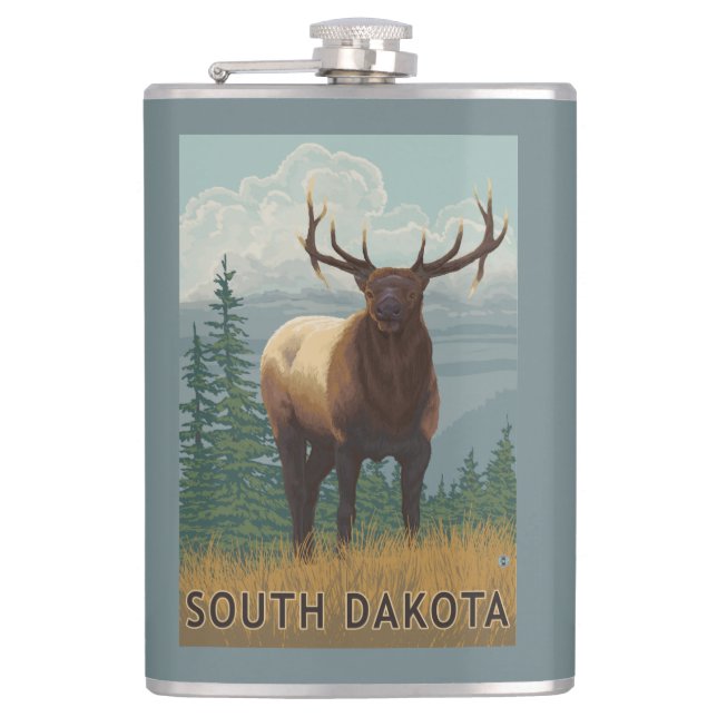 Elk SceneSouth Dakota Hip Flask (Front)