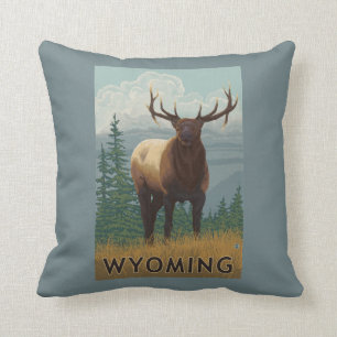 Elk SceneWyoming Throw Pillow