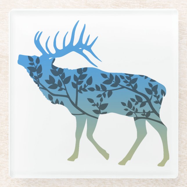 Elk Tree Glass Coaster (Front)