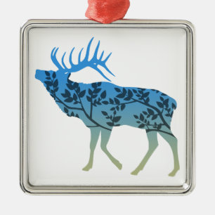 Elk Tree Metal Ornament
