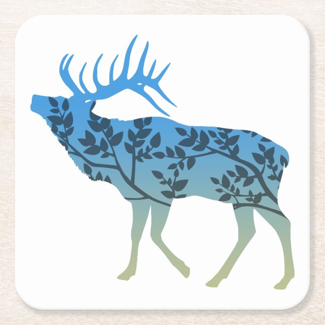 Elk Tree Square Paper Coaster (Front)