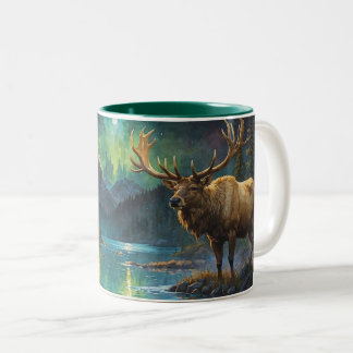 Elk (Wapiti)) & Northern Lights Two-Tone Coffee Mug