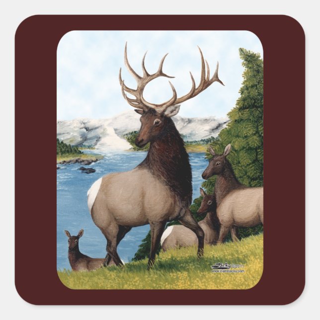 Elk Wapiti Square Sticker (Front)