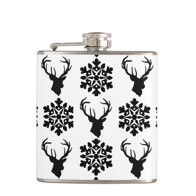 Elk with snow flake detail hip flask (Front)