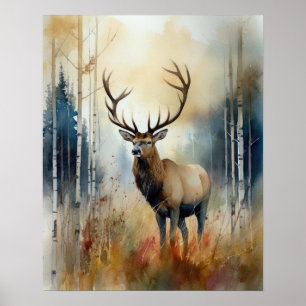 Elk Woodland Animal Art Imprimer Poster