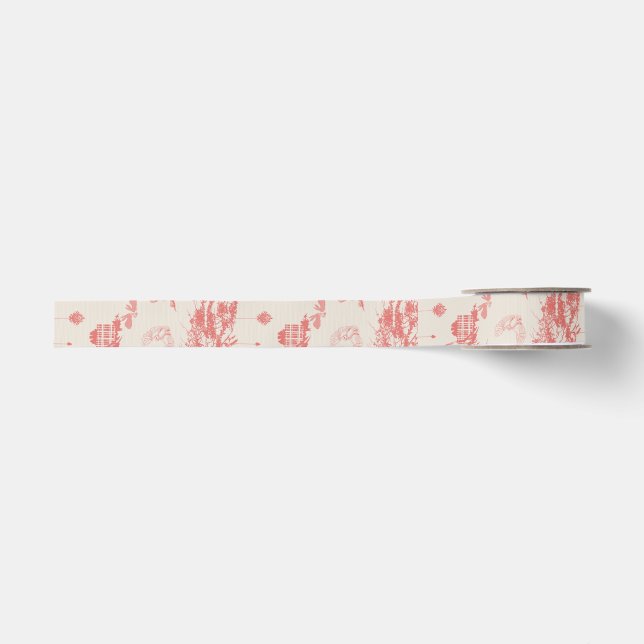 Elk Woods French Toile Christmas  Grosgrain Ribbon (Front)