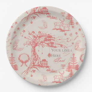 Elk Woods French Toile in Red with Personalization Paper Plate