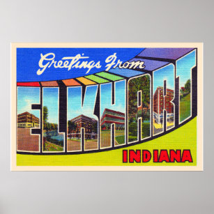 Elkhart Indiana IN Vintage Large Letter Postcard Poster