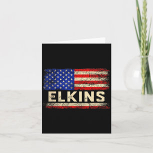 Elkins Last Name Shirt Elkins Name American Flag  Card