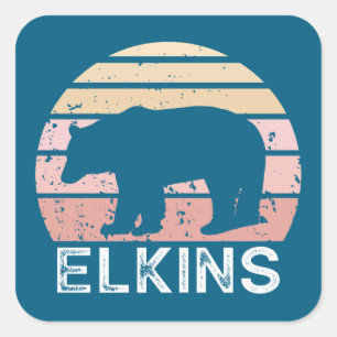 Elkins West Virginia Retro Bear Square Sticker