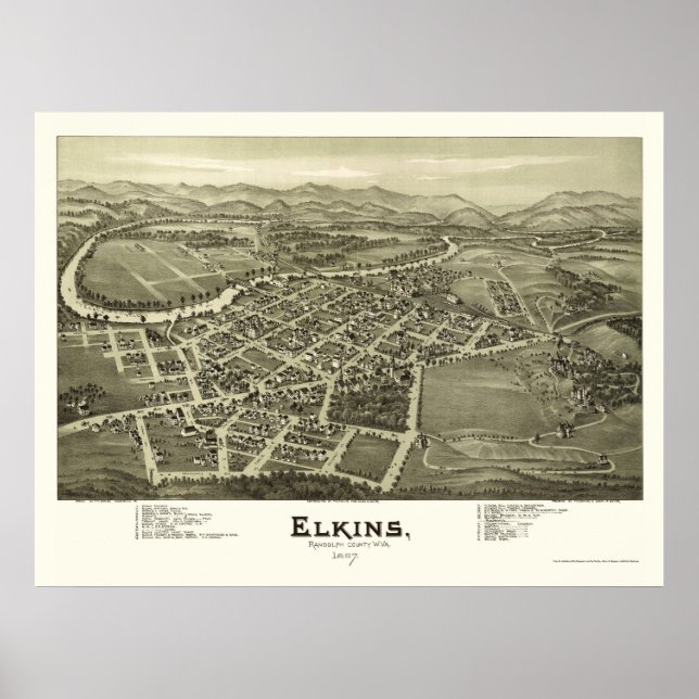 Elkins, WV Panoramic Map - 1897 Poster (Front)