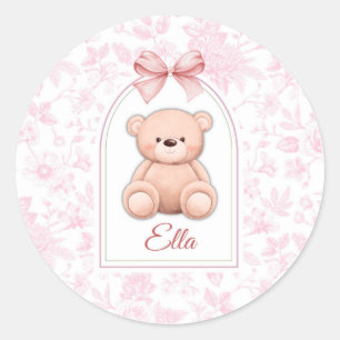 Ella Custom Pink Teddy Bear Nursery Design Classic Round Sticker