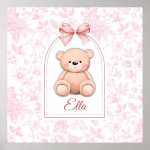 Ella   Custom Pink Teddy Bear Nursery Design  Poster